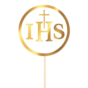 Topper na tort komunijny biało-złoty IHS pełny 13cm