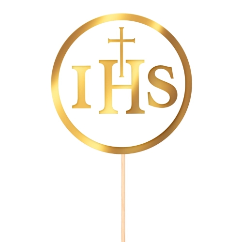 Topper na tort komunijny biało-złoty IHS pełny 13cm