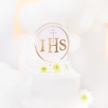 Napis IHS z krzyżem - topper na Komunię