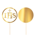 Topper na komunię - złoty IHS na białym tle