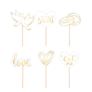 Toppery na babeczki Wesele Ślub Biało-złote zestaw 12 szt