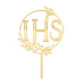 Topper na tort Komunia Święta IHS Złoty lustrzany 13cm