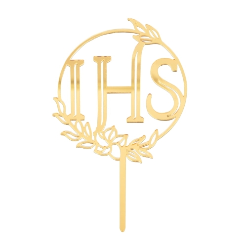 Topper na tort Komunia Święta IHS Złoty lustrzany 13cm