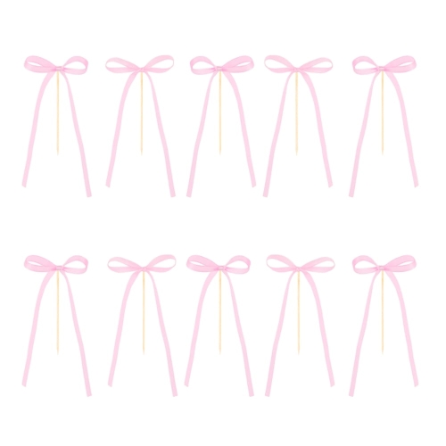 Toppery na tort Różowa Kokardka 6x16cm 10szt