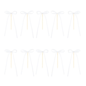 Toppery na tort Biała Kokardka 6x16cm 10szt