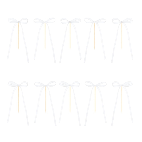 Toppery na tort Biała Kokardka 6x16cm 10szt