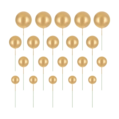 Toppery na tort Złote Kulki zestaw 20szt