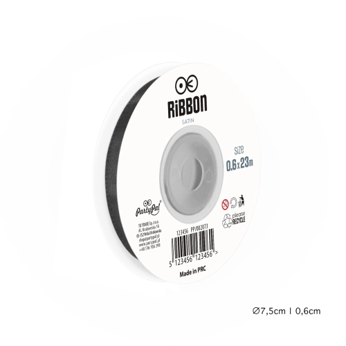 Wstążka satynowa 6mm Czarna tasiemka 23m