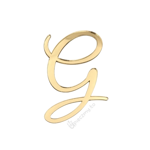 Topper na bok tortu Złota ozdobna litera "G" na tort weselny 9cm