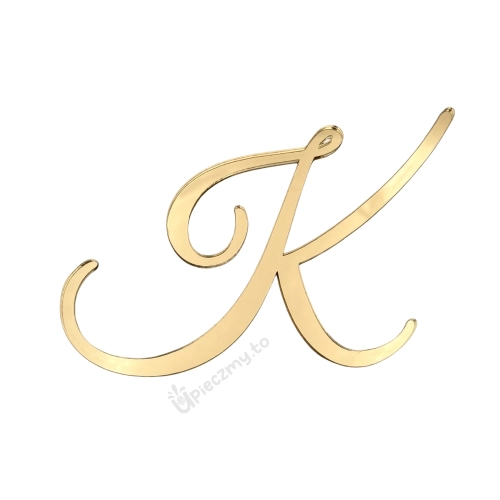 Topper na bok tortu Złota ozdobna litera "K" na tort weselny 9cm