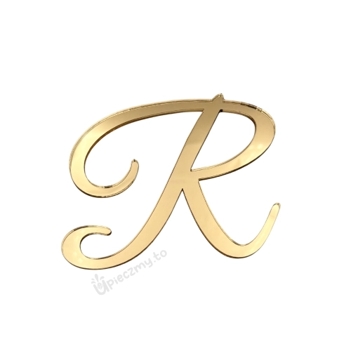 Topper na bok tortu Złota ozdobna litera "R" na tort weselny 9cm