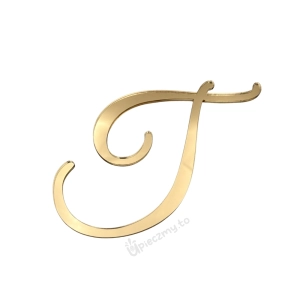 Topper na bok tortu Złota ozdobna litera "T" na tort weselny 9cm