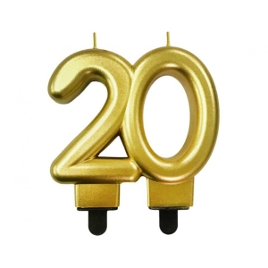 Świeczka na tort 20 urodziny Złota metaliczna B&C 8cm
