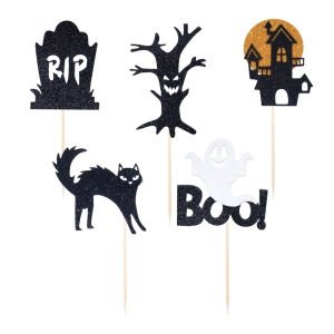 Toppery na tort Halloween brokatowy zestaw Boo! 5szt