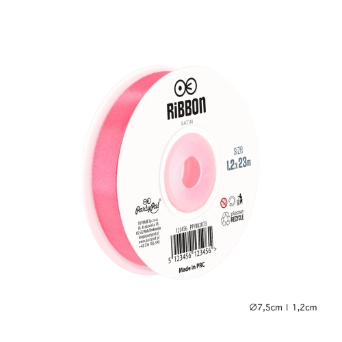 Wstążka satynowa 12mm Różowa tasiemka 23m