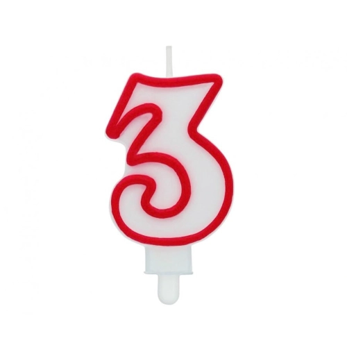 Świeczka na tort Cyfra 3 cyferka Czerwony kontur 8cm
