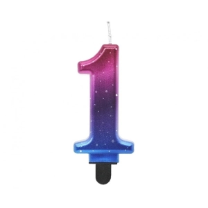 Świeczka na tort Night Sky Cyfra 1 metaliczna tęczowa B&C 8cm