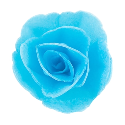 Kwiaty waflowe na tort Róża Chińska Niebieska mała 35szt