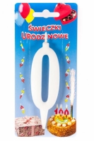 Świeczka na tort Cyfra 0 biała wys. 10,5cm