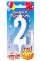 Świeczka na tort Cyfra 2 biała wys. 10,5cm