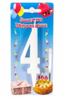 Świeczka na tort Cyfra 4 biała wys. 10,5cm