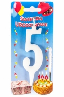 Świeczka na tort Cyfra 5 biała wys. 10,5cm