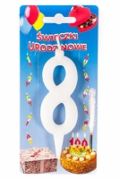 Świeczka na tort Cyfra 8 biała wys. 10,5cm