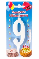 Świeczka na tort Cyfra 9 biała wys. 10,5cm