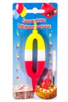 Świeczka na tort Cyfra 0 tęczowa wys. 10,5cm