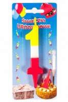 Świeczka na tort Cyfra 1 tęczowa wys. 10,5cm