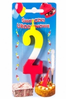 Świeczka na tort Cyfra 2 tęczowa wys. 10,5cm