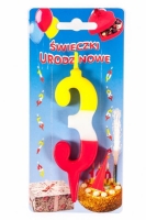 Świeczka na tort Cyfra 3 tęczowa wys. 10,5cm