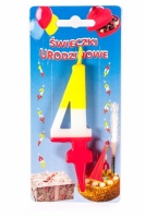 Świeczka na tort Cyfra 4 tęczowa wys. 10,5cm