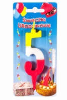 Świeczka na tort Cyfra 5 tęczowa wys. 10,5cm
