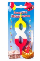 Świeczka na tort Cyfra 8 tęczowa wys. 10,5cm