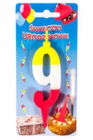 Świeczka na tort Cyfra 9 tęczowa wys. 10,5cm