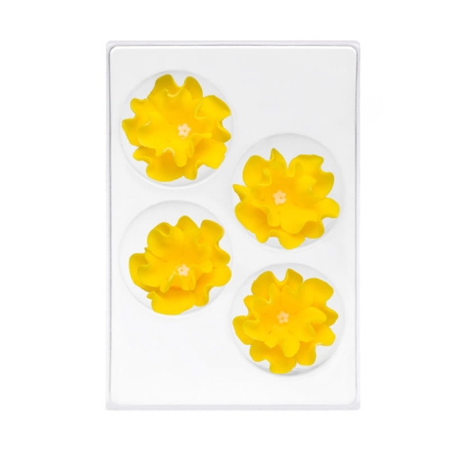 Kwiaty cukrowe na tort Lewkonia Żółta 45mm 4szt