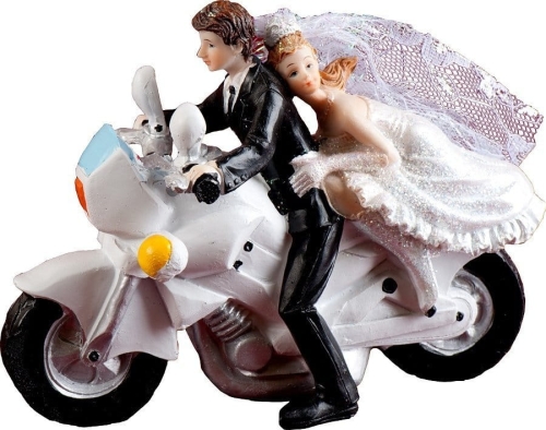 Figurka na tort weselny Para Młoda na ścigaczu 13,5cm