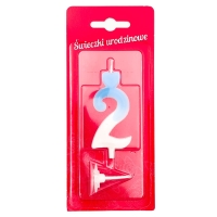 Świeczka na tort cyfra Biało Niebieska Cyferka 2