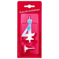 Świeczka na tort cyfra Biało Niebieska Cyferka 4