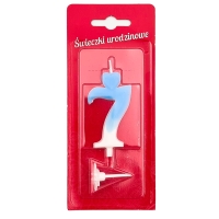 Świeczka na tort cyfra Biało Niebieska Cyferka 7