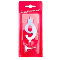 Świeczka na tort cyfra Biało Niebieska Cyferka 9