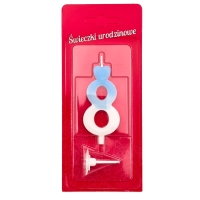 Świeczka na tort cyfra Biało Niebieska Cyferka 8