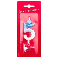 Świeczka na tort cyfra Biało Niebieska Cyferka 5