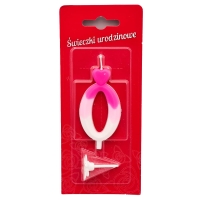 Świeczka na tort cyfra Biało Różowa Cyferka 0