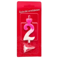 Świeczka na tort cyfra Biało Różowa Cyferka 2