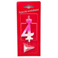 Świeczka na tort cyfra Biało Różowa Cyferka 4