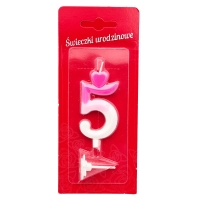 Świeczka na tort cyfra Biało Różowa Cyferka 5