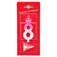 Świeczka na tort cyfra Biało Różowa Cyferka 8