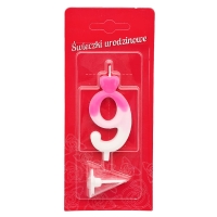 Świeczka na tort cyfra Biało Różowa Cyferka 9